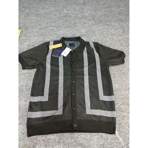 Marc Asher New York Mens Black Geometric Knit Button Down Polo Shirt Large NWT